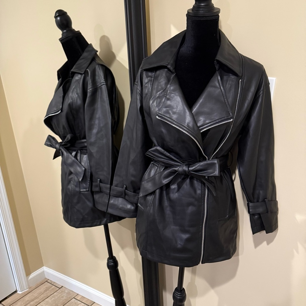 Faux Leather Jacket Pu Leather Coat Trench Parka Fall Coat Motorcycle Jacket